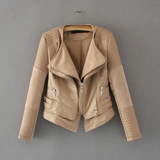 Suede Spliced PU Leather Jacket