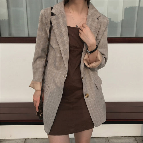 Casual Single Women Plaid Blazer
