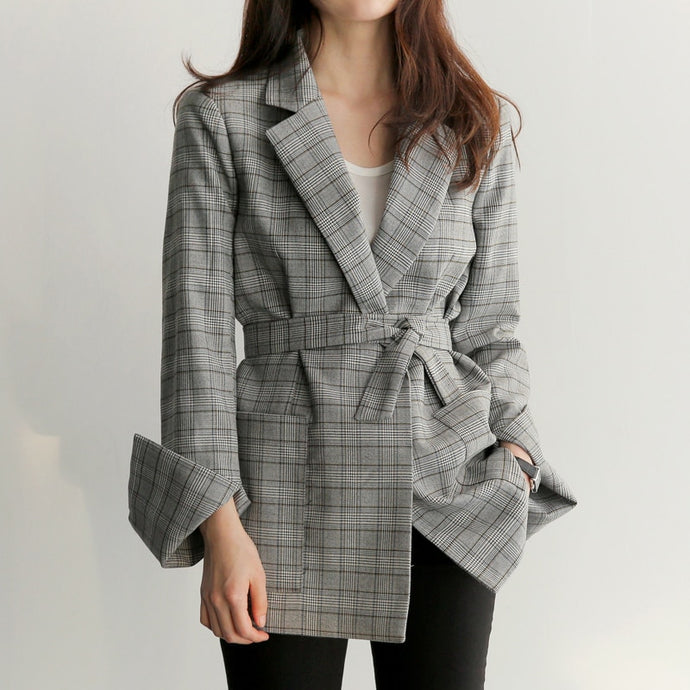 Women Gray Plaid Blazer
