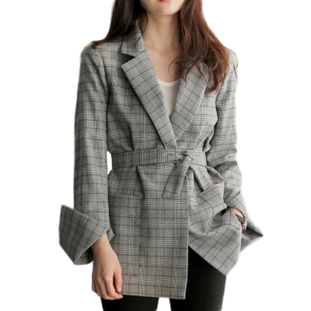 Women Gray Plaid Blazer