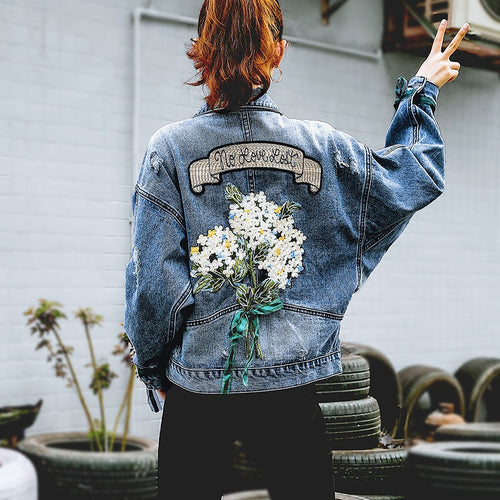 Embroidery Flower CowboyDenim Jacket