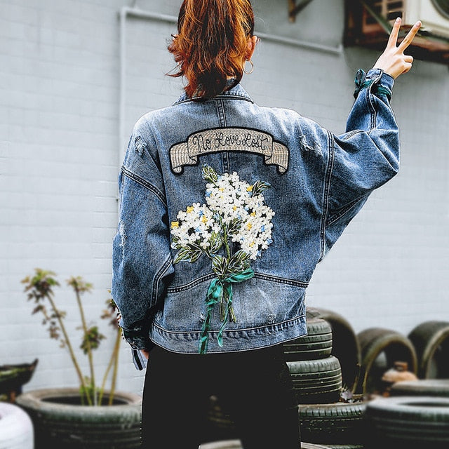 Embroidery Flower CowboyDenim Jacket