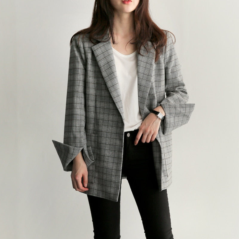 Plaid Female Blazer Jacket