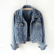 Load image into Gallery viewer, Pearl Beading Short Denim Jacket