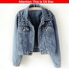 Load image into Gallery viewer, Pearl Beading Short Denim Jacket