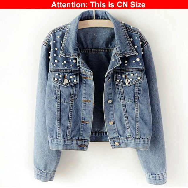 Pearl Beading Short Denim Jacket
